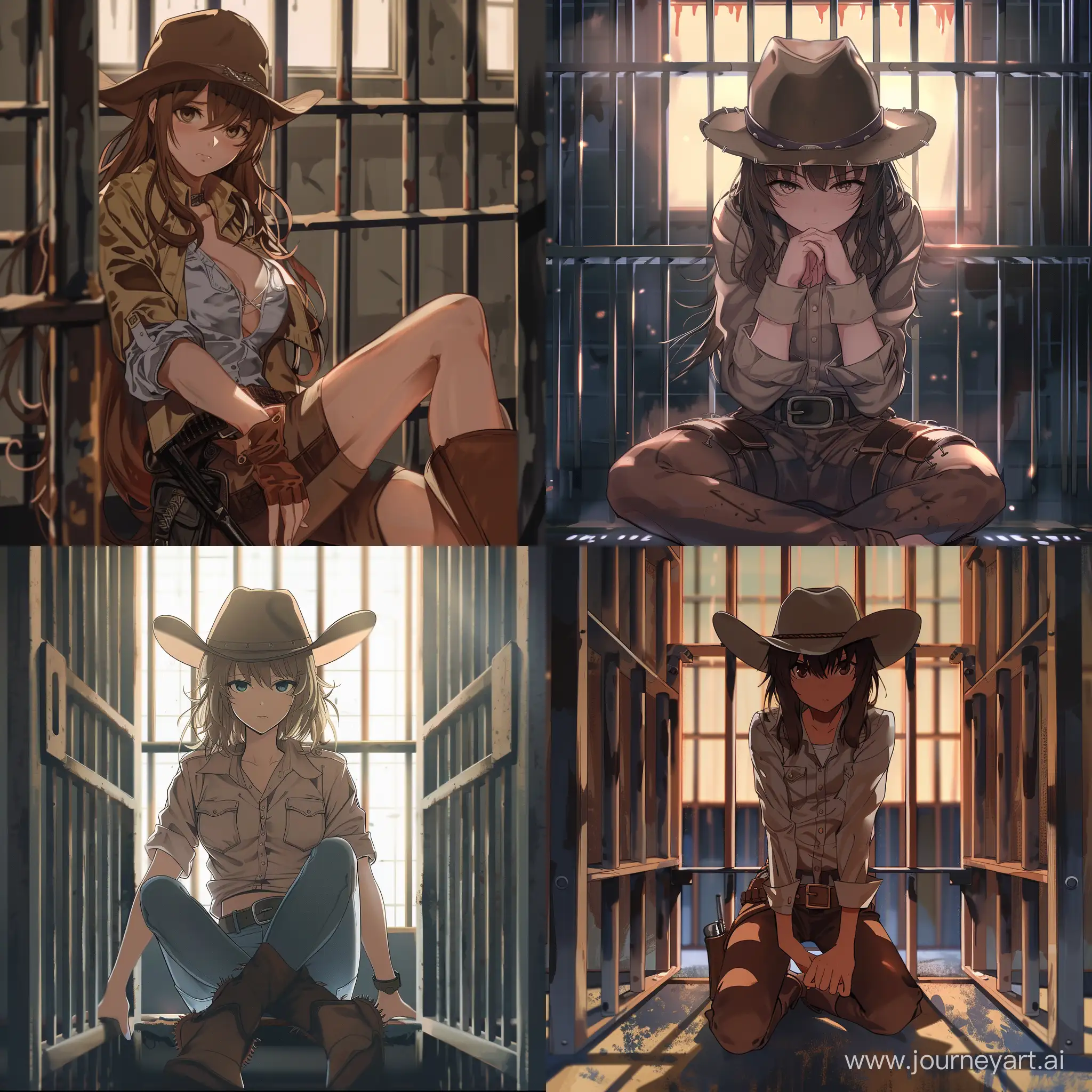 Anime-Style-Cowboy-Girl-Sitting-in-Prison