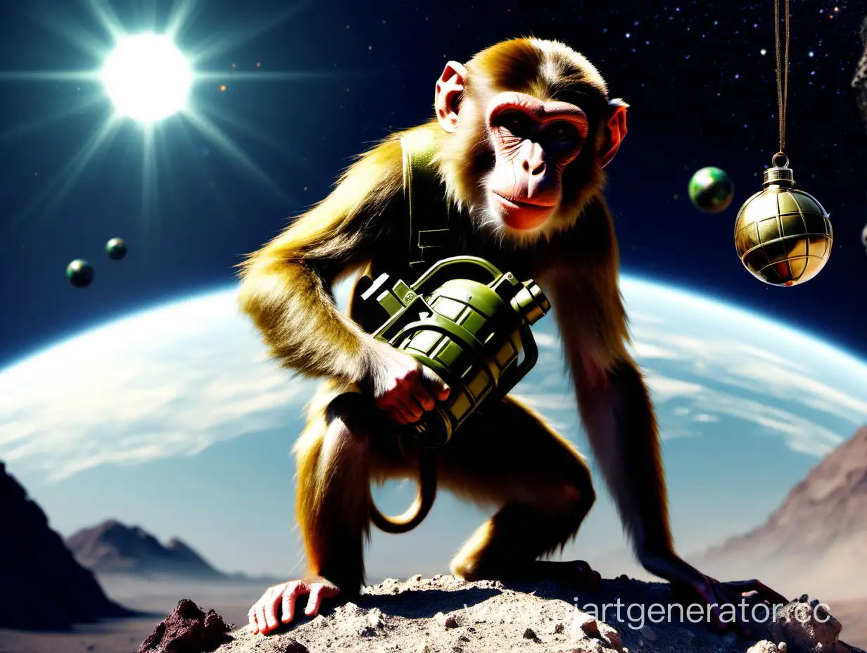 Cunning-Monkey-Wielding-a-Grenade-on-an-Extraterrestrial-Planet