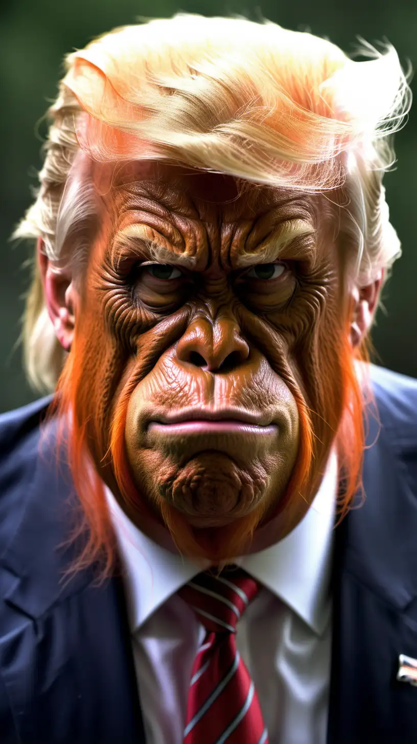 angry donald trump looking like an orangutan
