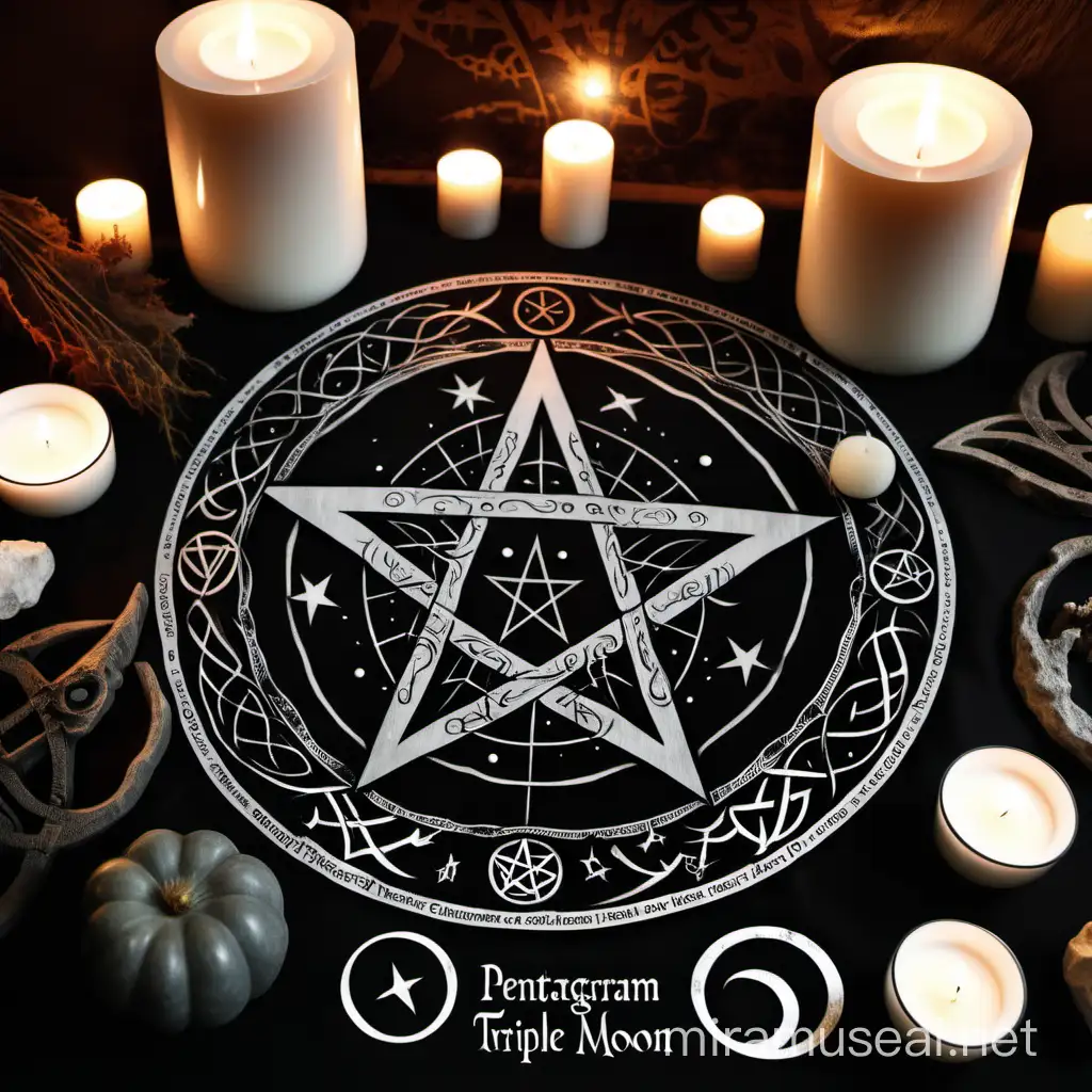 pentagram and  Triple Moon an altar on table