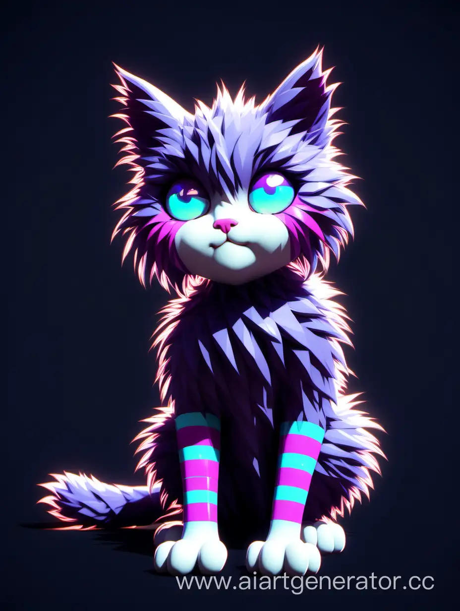 Digital-Art-of-Glitchy-Furry-Cat-Abstract-Cyberpunk-Cat-Illustration