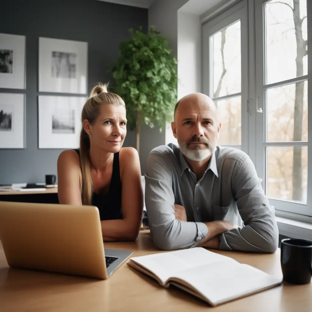 Energetic Author Couple Working in Stylish Swedish Apartment