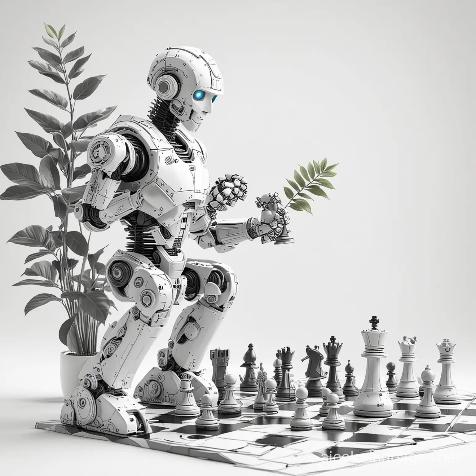 Robot-and-Plant-Chess-Coloring-Page-Simple-Line-Art-for-Kids