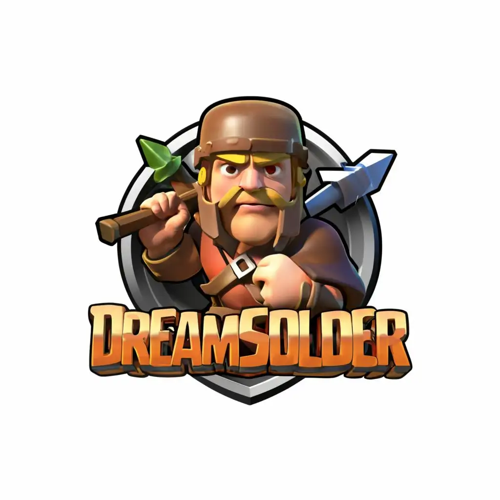 LOGO-Design-For-DreamSoldier-Clash-of-Clans-Mini-Character-Inspired-Emblem-with-Typography