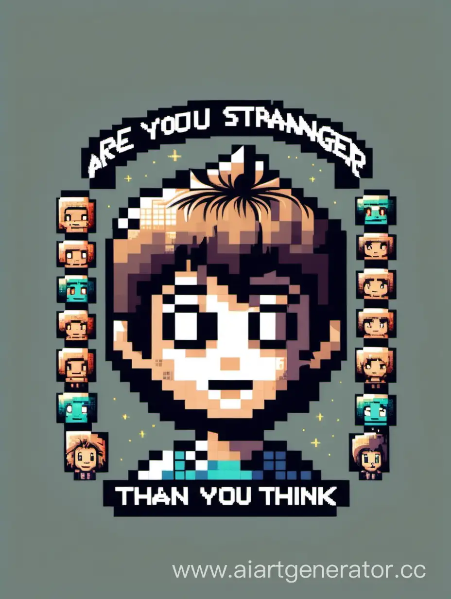 imagine prompt:"are you stranger than you think" on font retro, T-SHIRT , Adorable, Dark, Pixel Art, Contour, Vector, White Background, Detailed