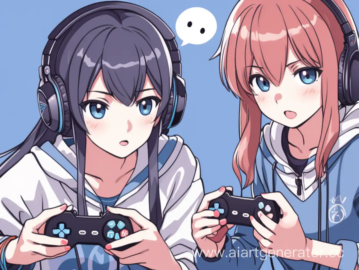 two girl gamers in anime style