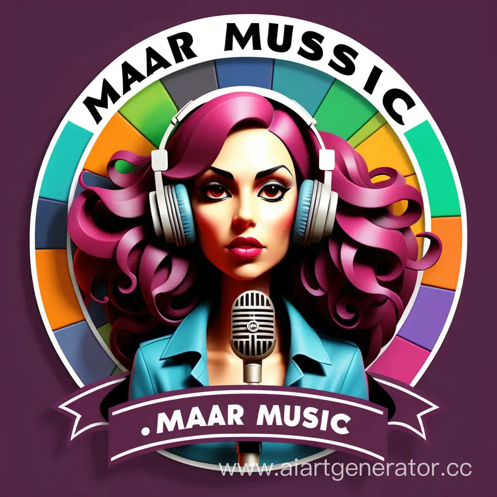 music logo colourful with the name MAR MUSIC STUDIO , feminist with a microphone and speakers