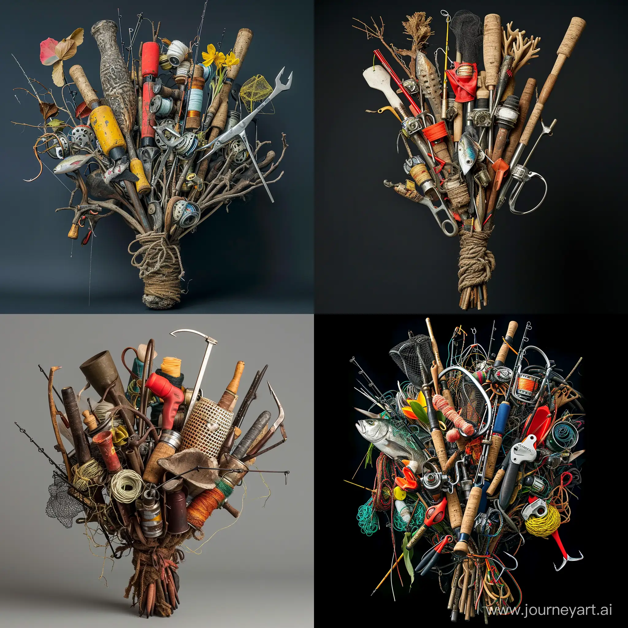 Vibrant-Bouquet-of-Fishing-Gear-and-Tools-Unique-Vertical-Composition