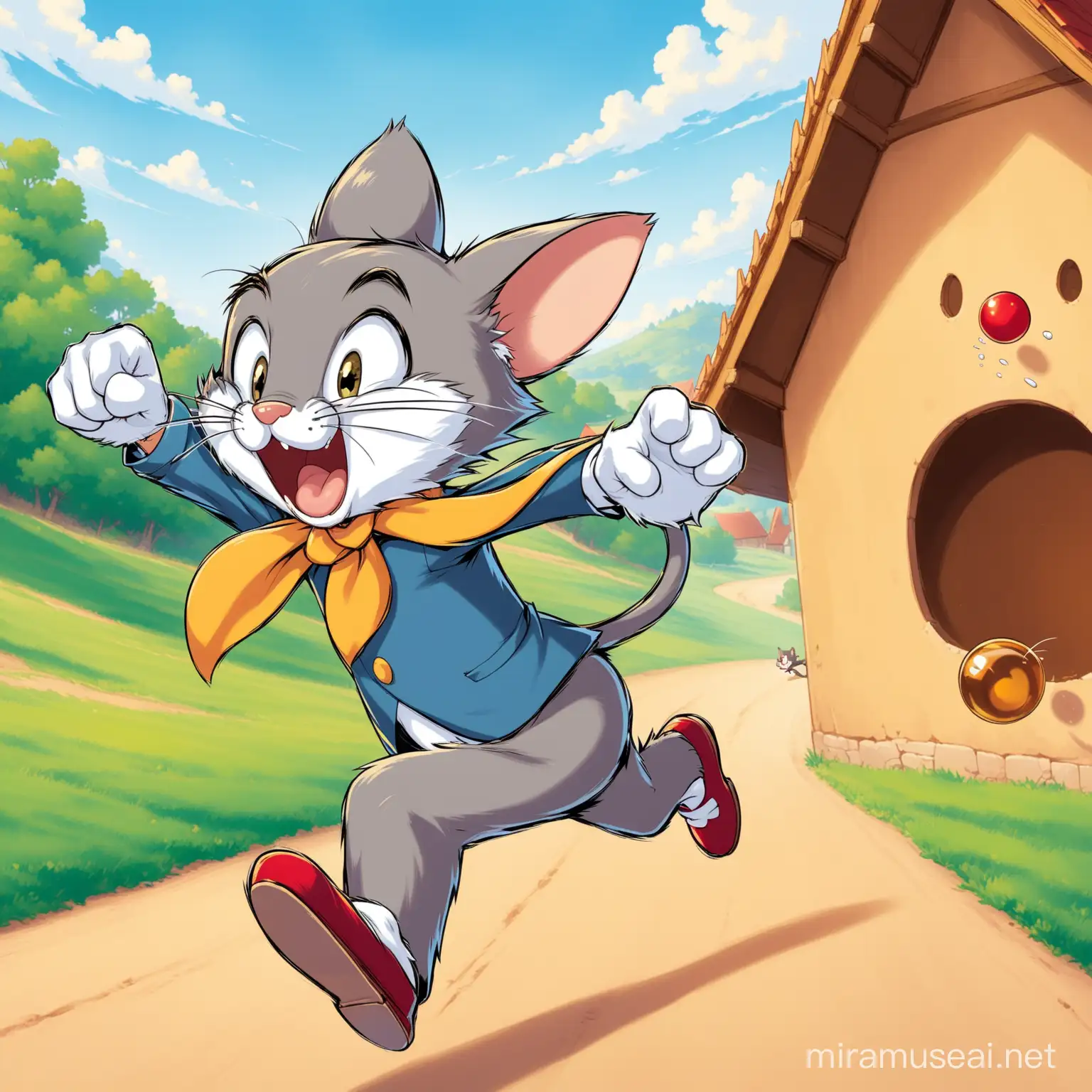 Playful Cat Tom Chasing Mischievous Mouse Jerry