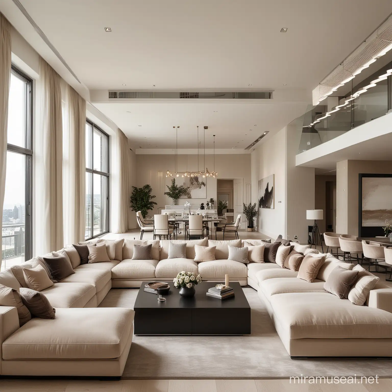 Luxury modern penthouse living room in neutral colours