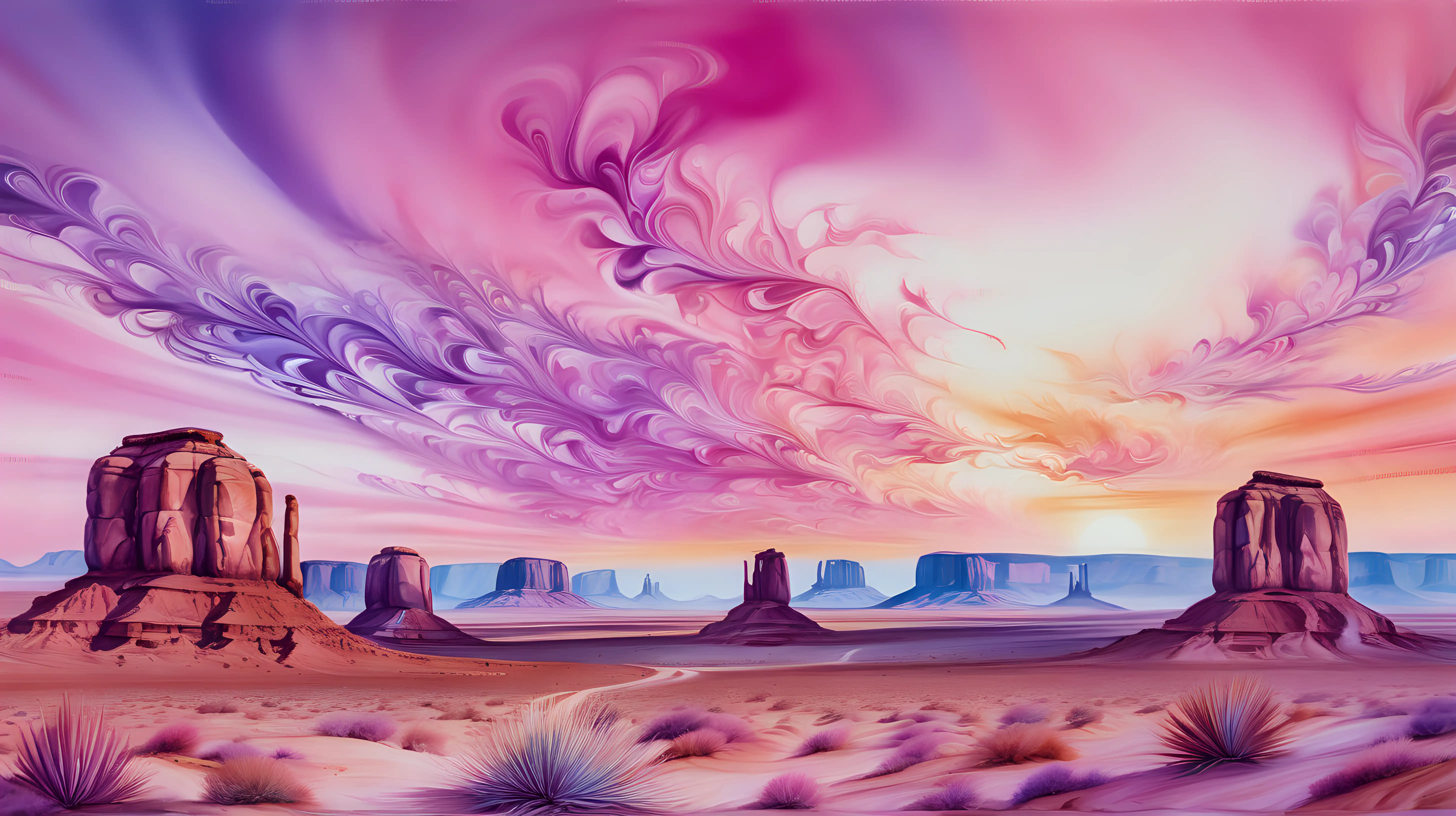 Psychedelic Desert Sunset Painting with MirageLike Distortions