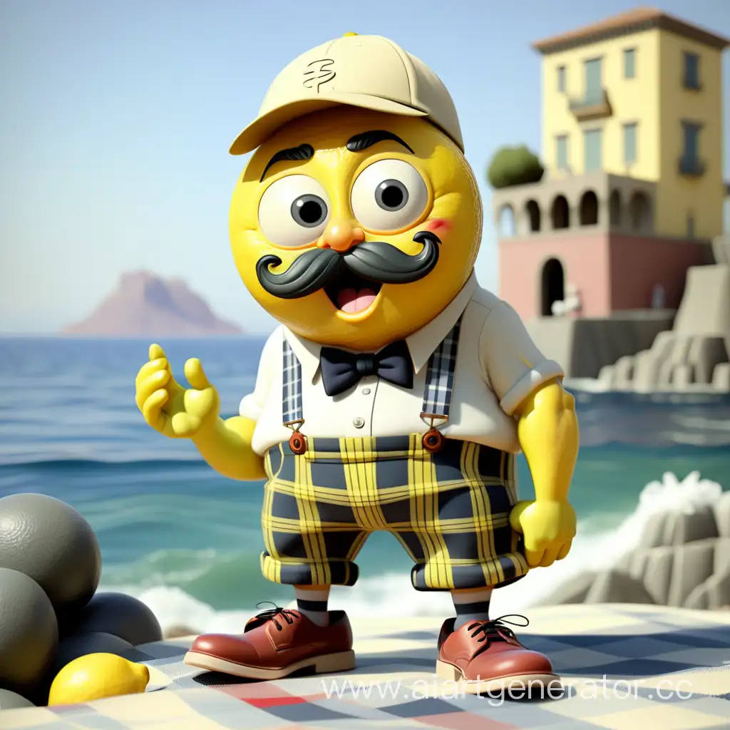 Whimsical-Disney-Lemon-Character-with-Mustache-on-Sicilian-Seashore