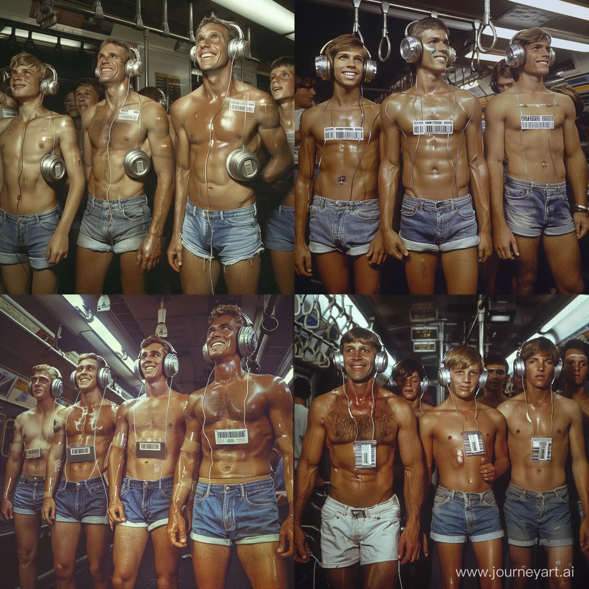 Muscular-Men-in-Denim-Shorts-with-Silver-Headphones-Subway-Indoctrination-Scene