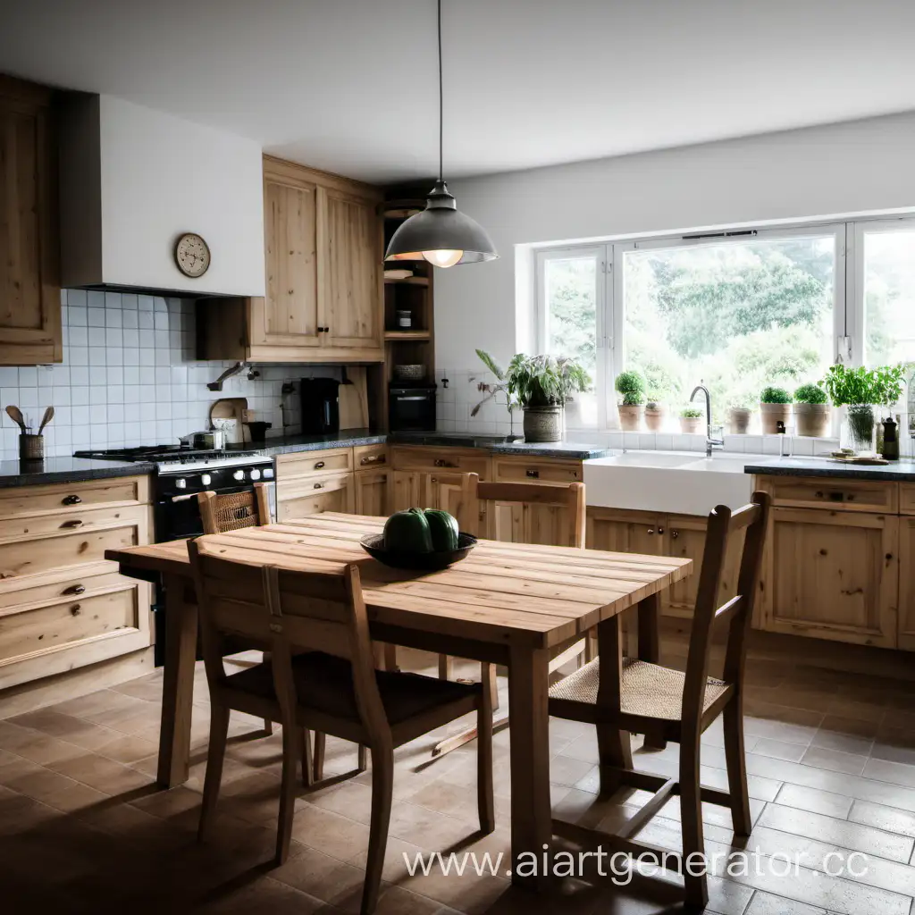 a wooden kitchen table ekea in the middle of the kitchen