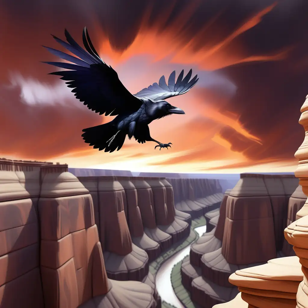 Dramatic Sunset Flight Raven Soaring Over Canyons | MUSE AI