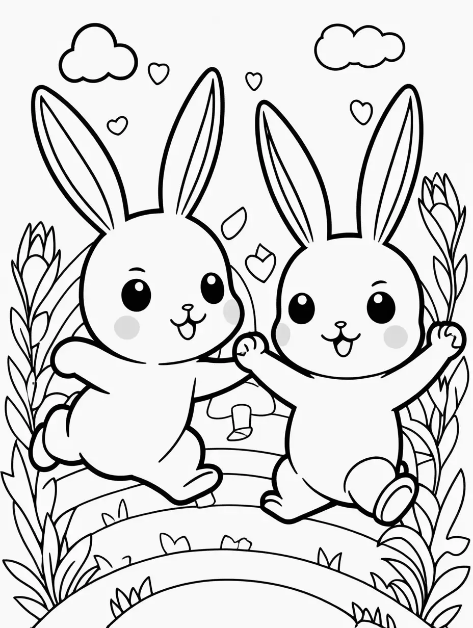 Adorable Kawaii Bunnies Coloring Page for Kids | MUSE AI