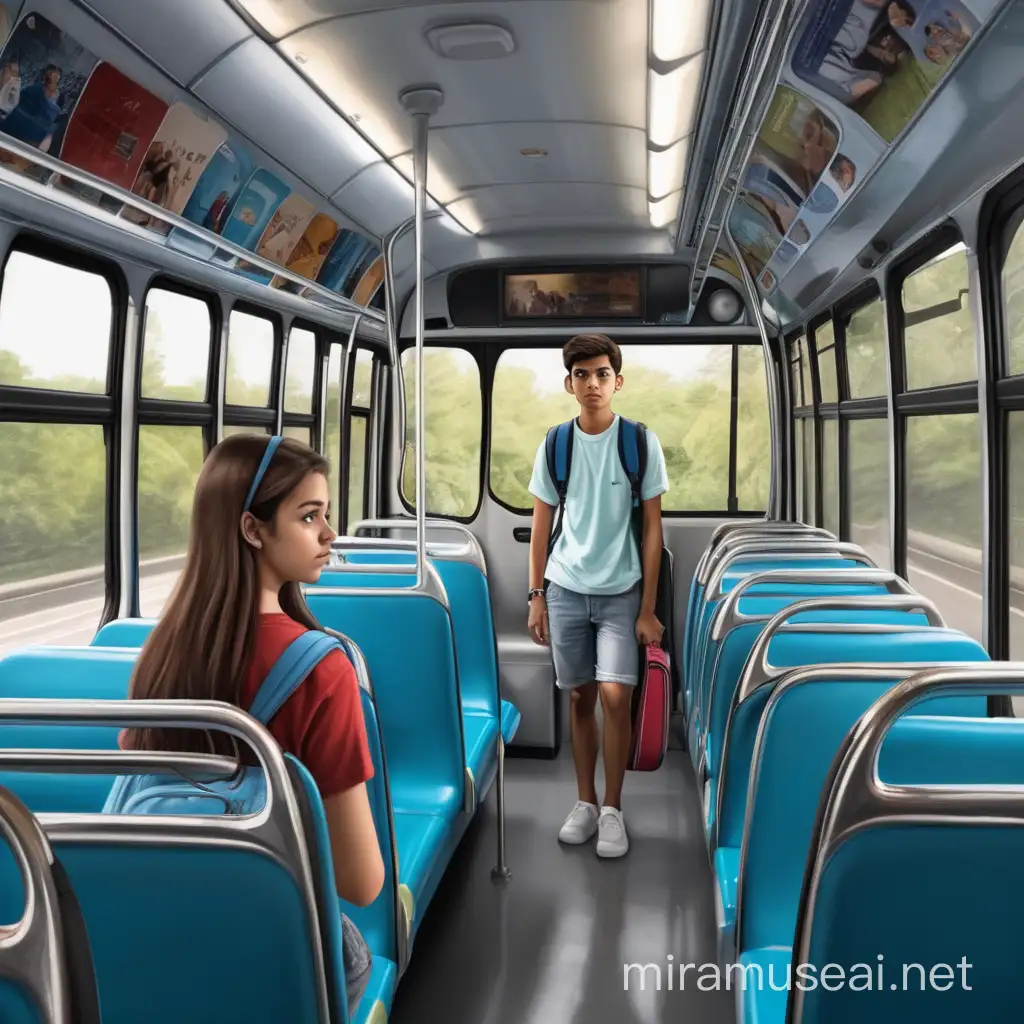 college girl sighting a boy in bus sits who is standing