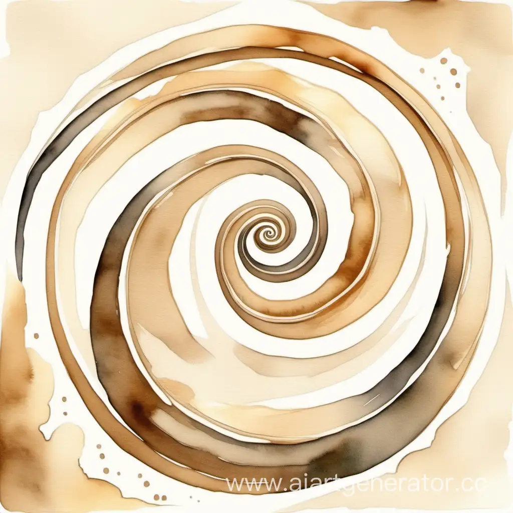 растянутая спираль в минималистичном стиле  и нарисованная акварелью в бежевом цвете