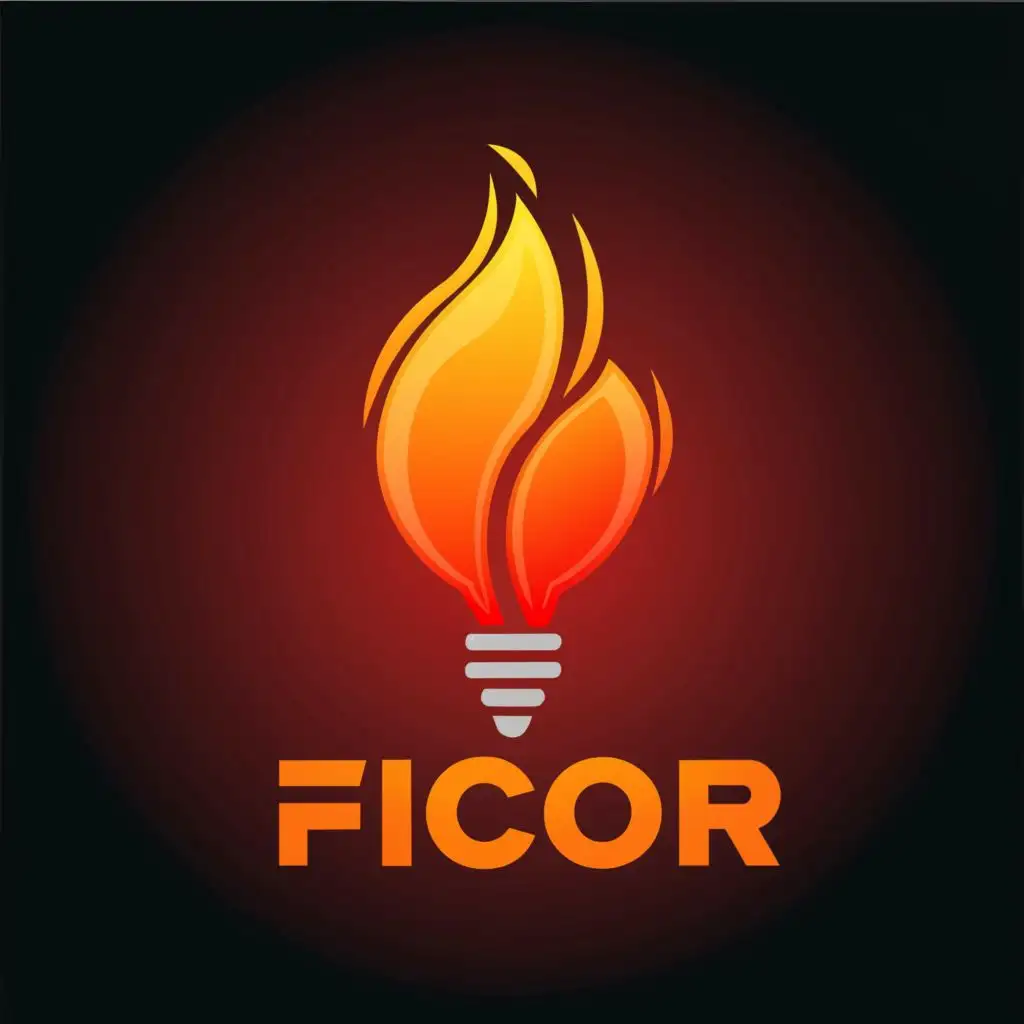 a logo design,with the text "Ficor", main symbol:colorful fire in a Light bulb,Moderate,be used in Technology industry,clear background