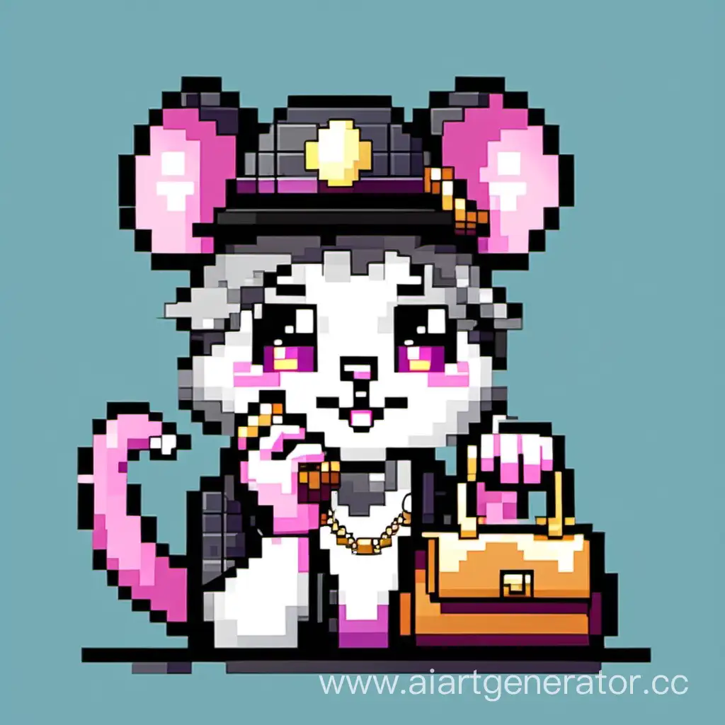 Manicured-Rat-in-CatEar-Hat-Talking-on-Pixelated-Phone-with-Purse