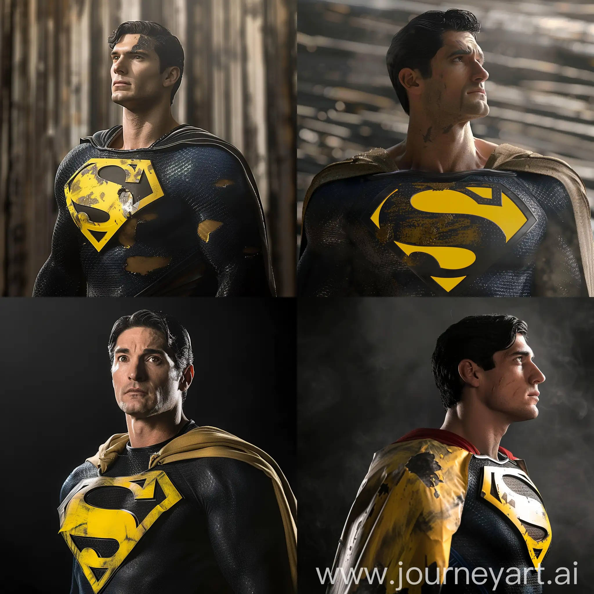 David Corenswet as superman with kingdom come suit with yellow replacing the black parts of the logo