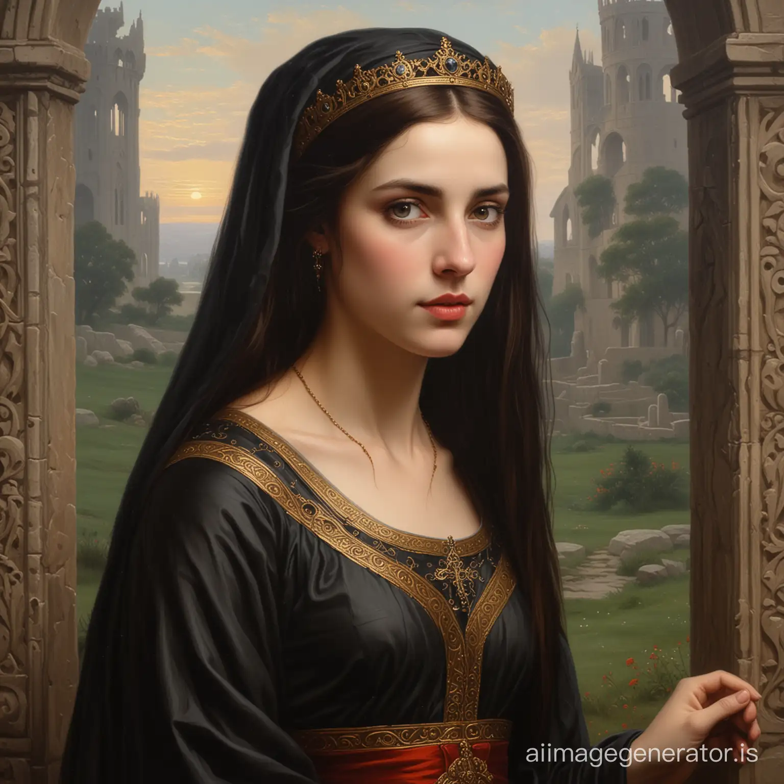 A John Waterhouse oil painting of a gothic princess in the 5th century