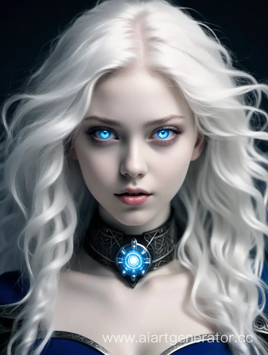 a girl with whate natural hair and white skin and blue eyes and she has mind control powers she's kind