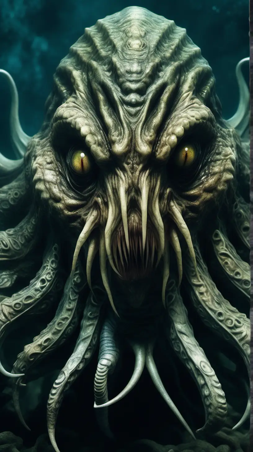 a very close look at Dagon, only face, lovecraftian style, hyper-realistic,  photo-realistic