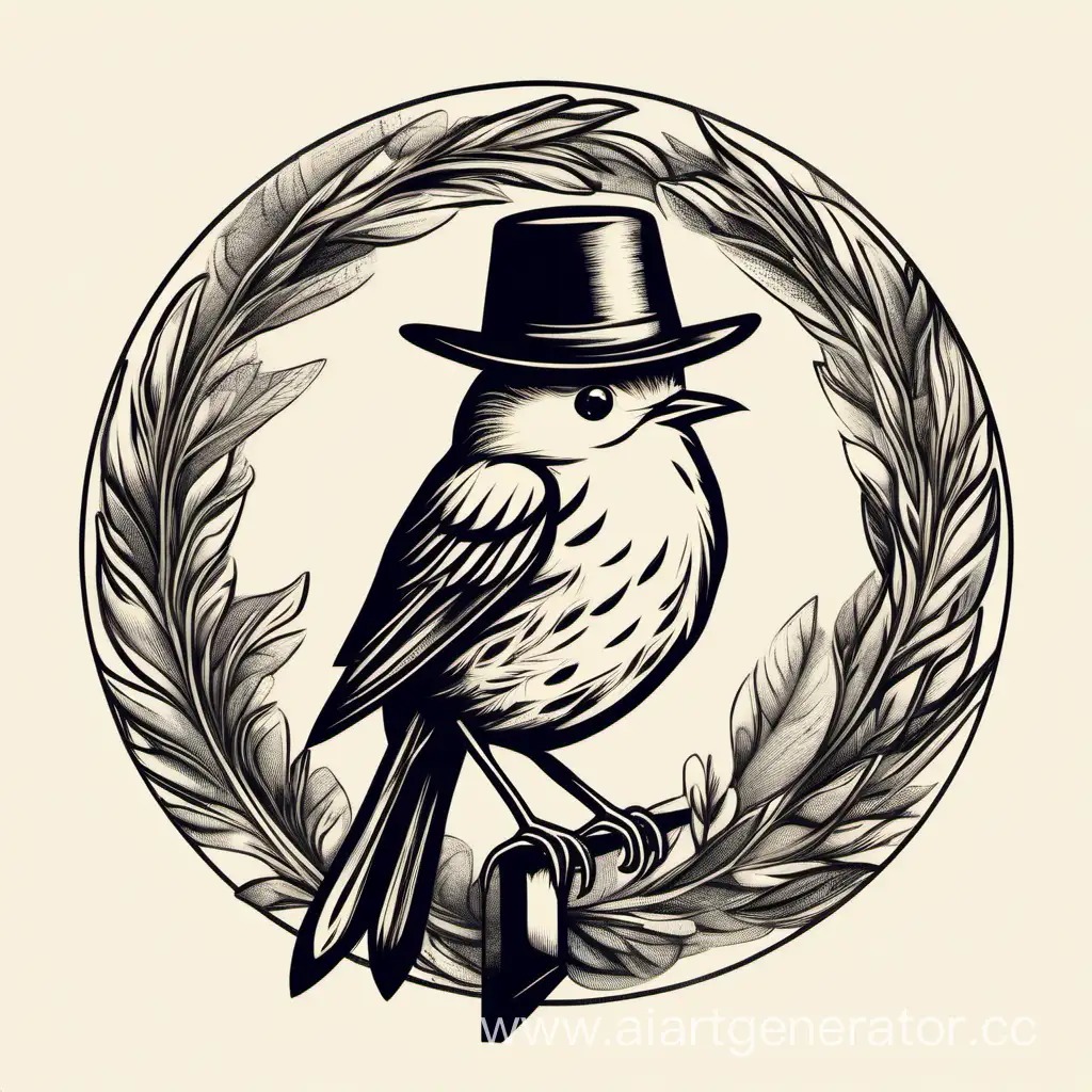 Нарисованная птица в круге, шляпа на голове птицы