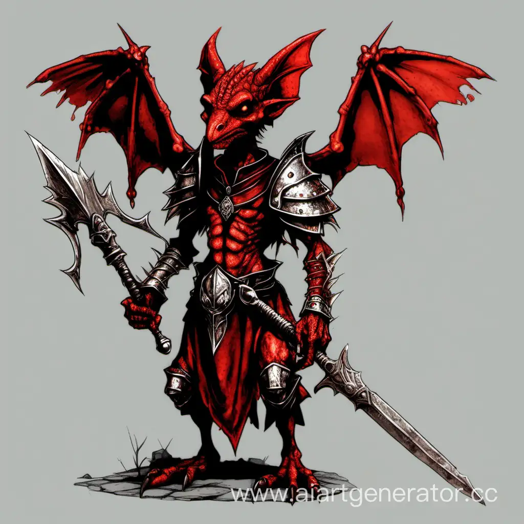 Mystical-Red-Kobold-Priest-in-Tattered-Armor-with-Wings-and-Ritual-Weapons