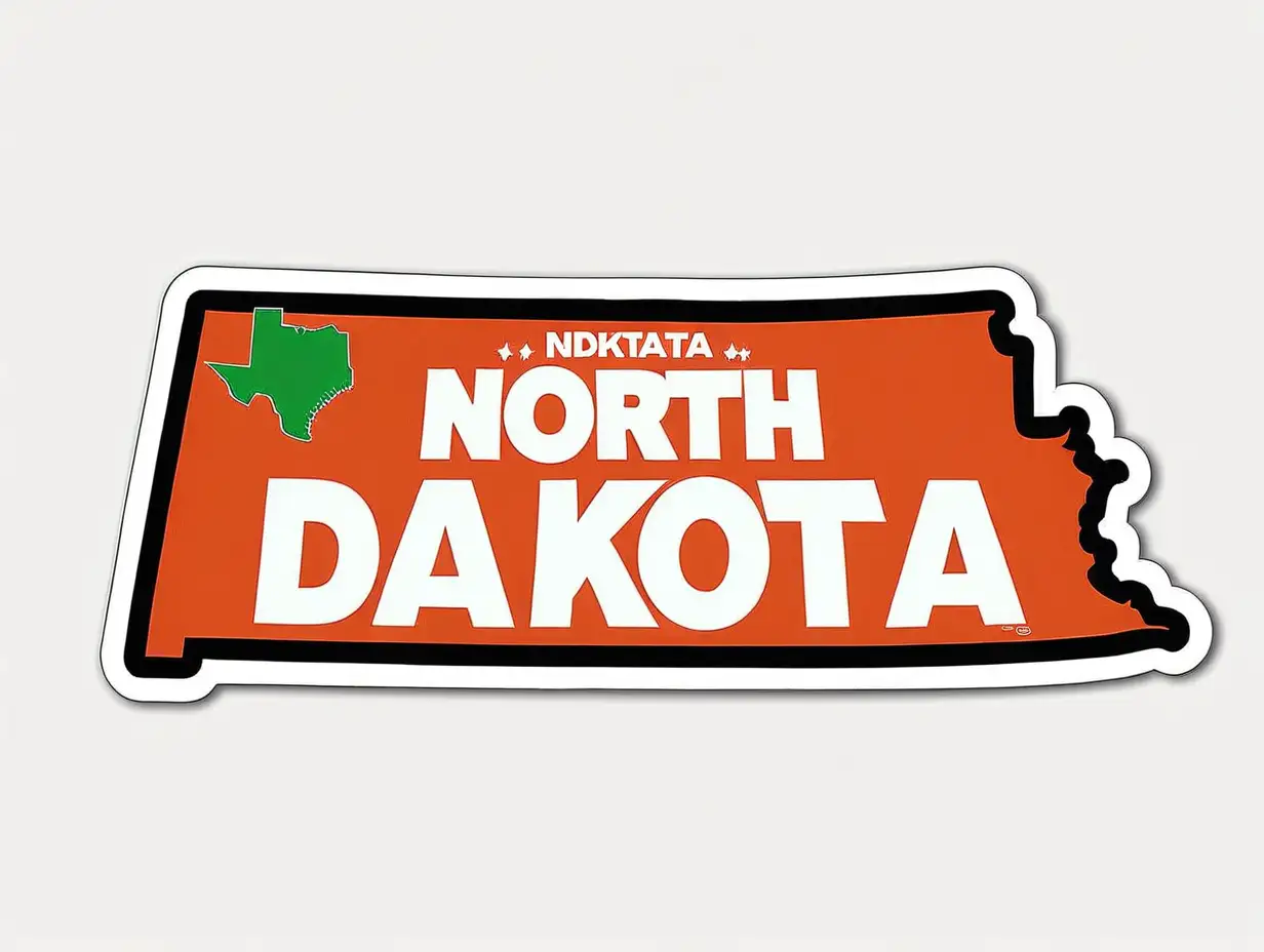 North Dakota Name Sticker, Sticker, Adorable, Secondary Color, Pixar, Contour, Vector, White Background, Detailed
