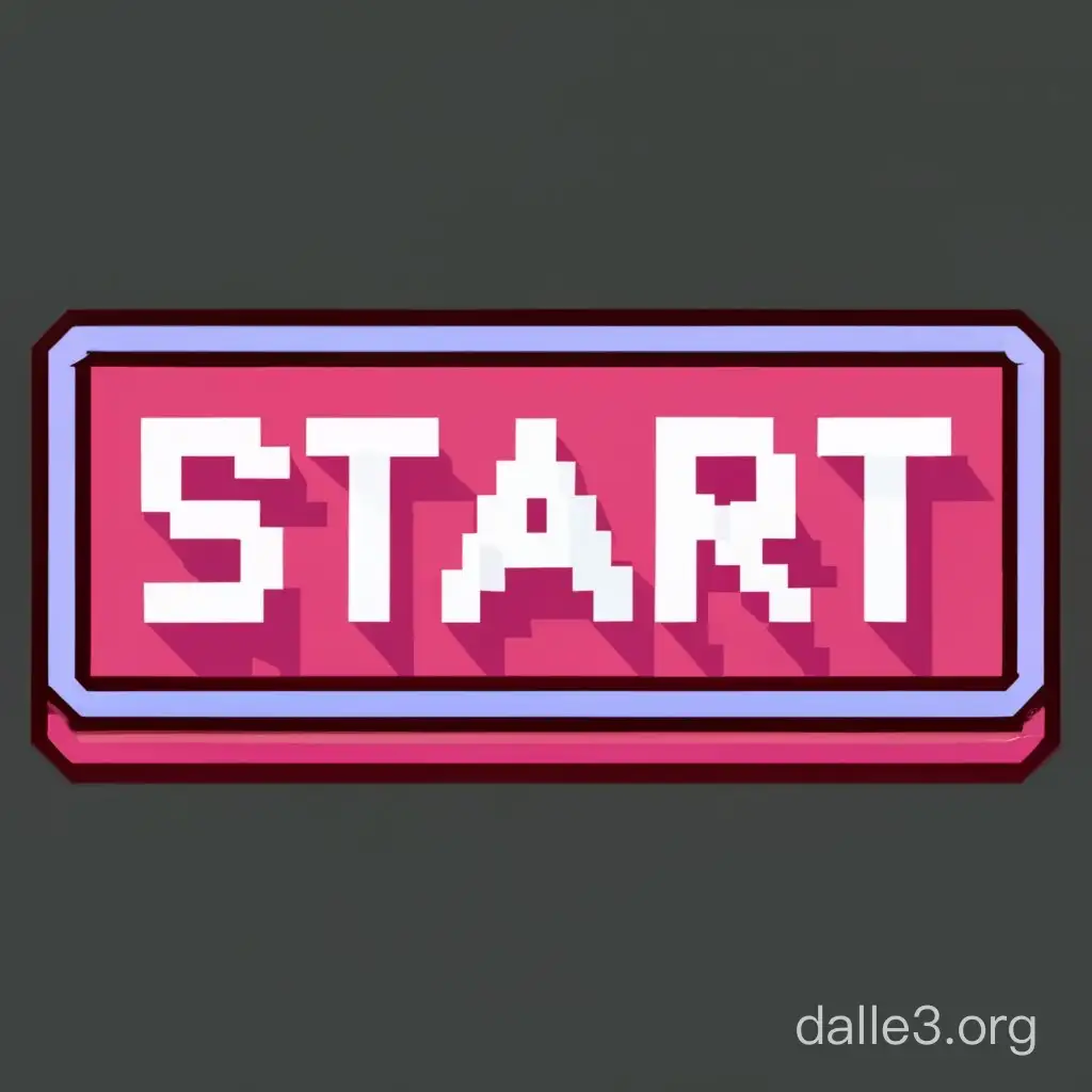 Pixel button labeled "start" in cyberpunk style, without shadow, pixel art, game