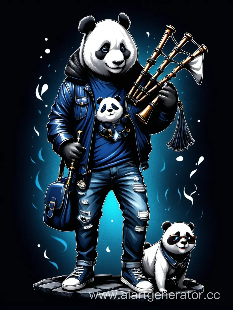 Stylish-Panda-and-Musical-Dog-on-Electric-Blue-TShirt-Design