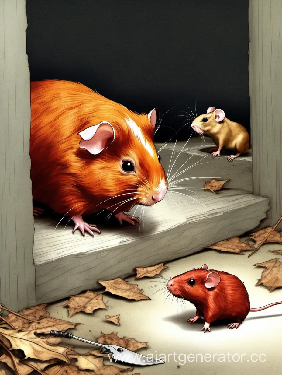 Observant-Red-Guinea-Pig-with-Albino-Mouse