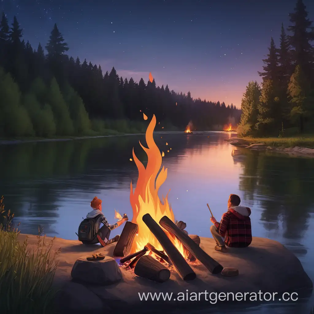 Riverside-Campfire-Scene-Gathering-Around-the-Fire-by-the-Waters-Edge