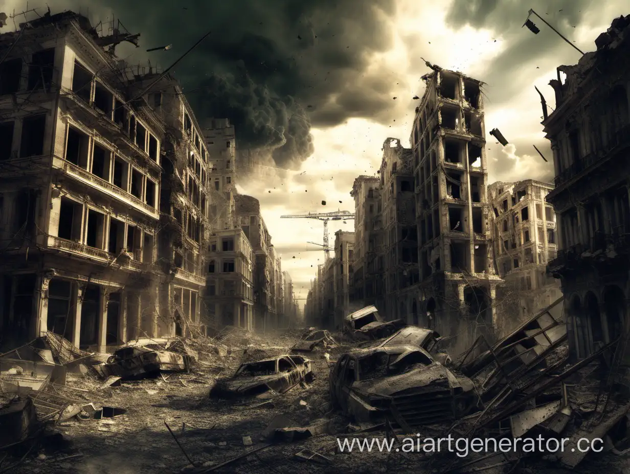 уничтоженный город, развалины, хаос