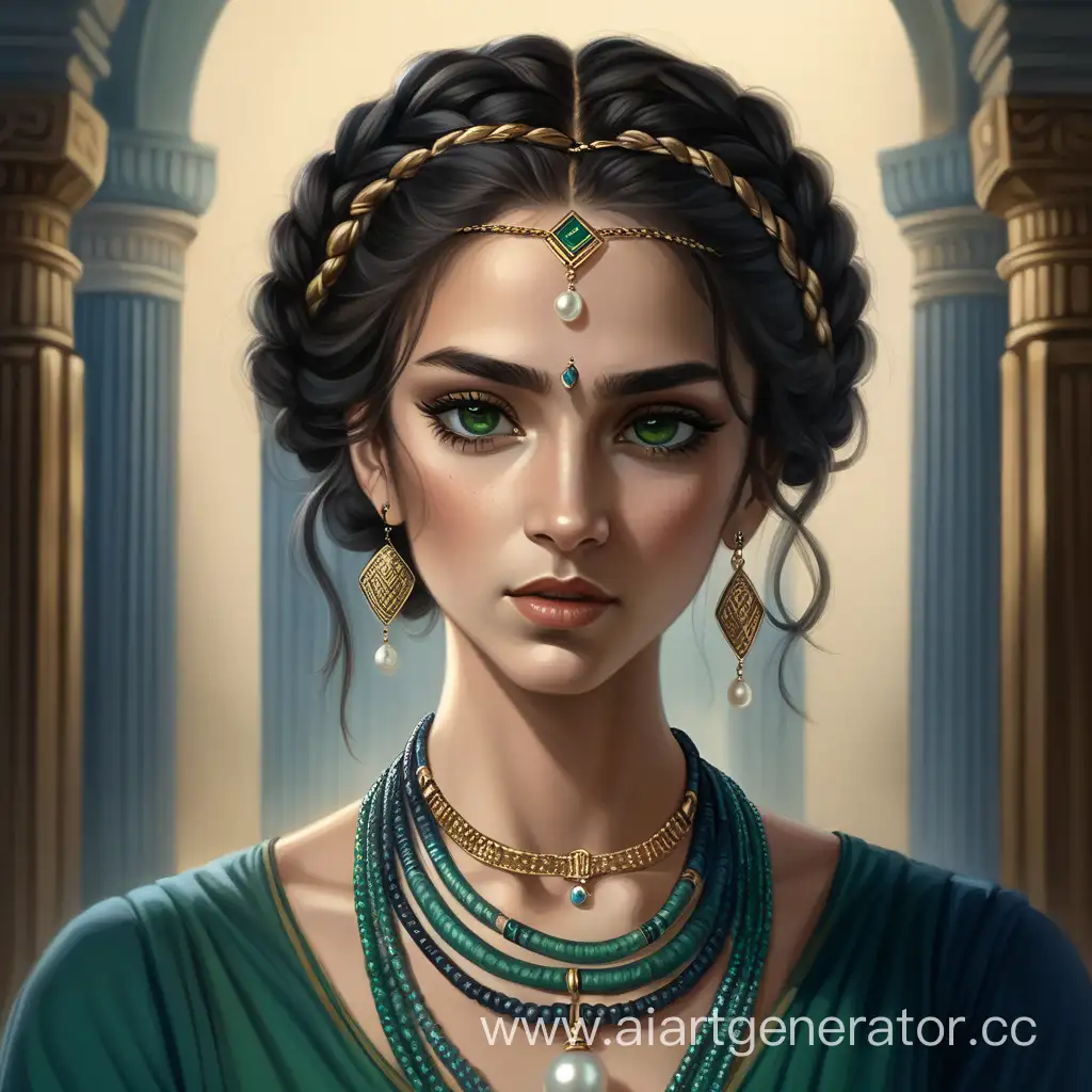 Noble-Woman-with-Dark-Braided-Hair-and-Pearl-Necklace