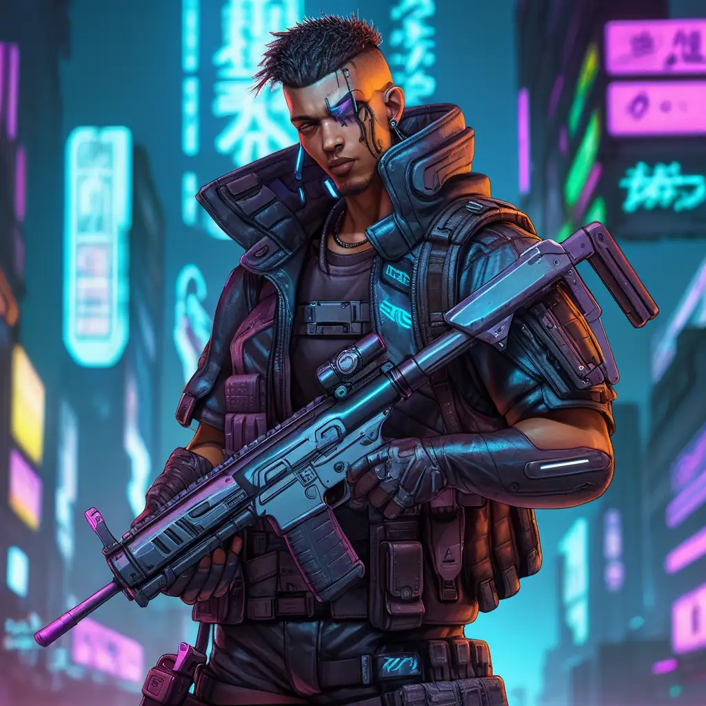 Futuristic Cyberpunk Warrior with Advanced Rifle