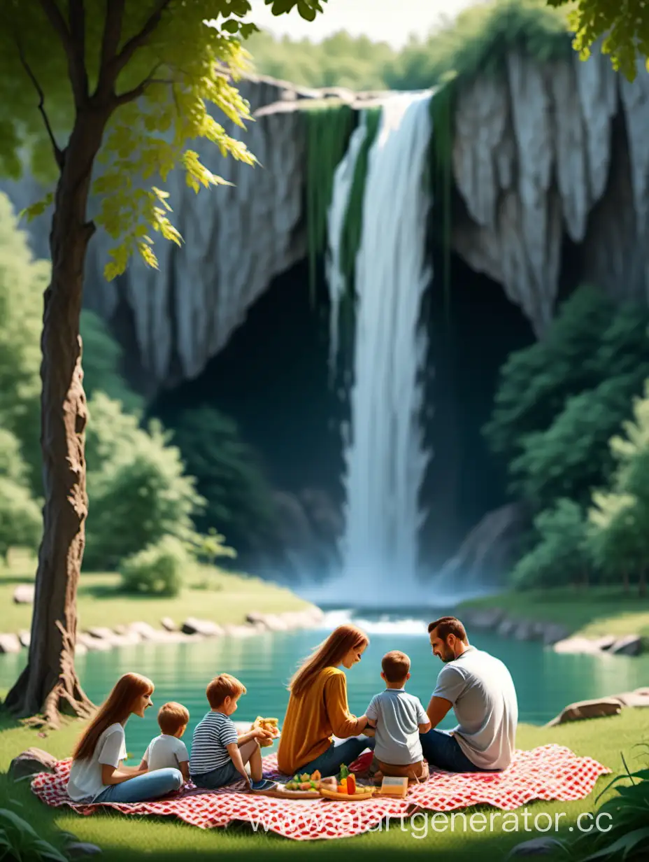 Happy-Family-Picnic-by-the-Waterfall