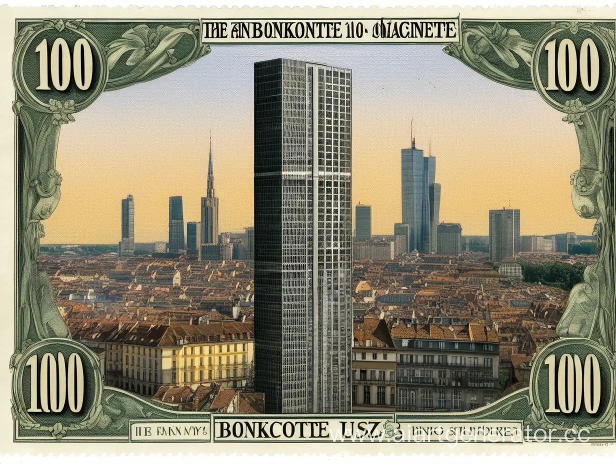 Денежная банкнота 1000 Магны сзади небоскребы