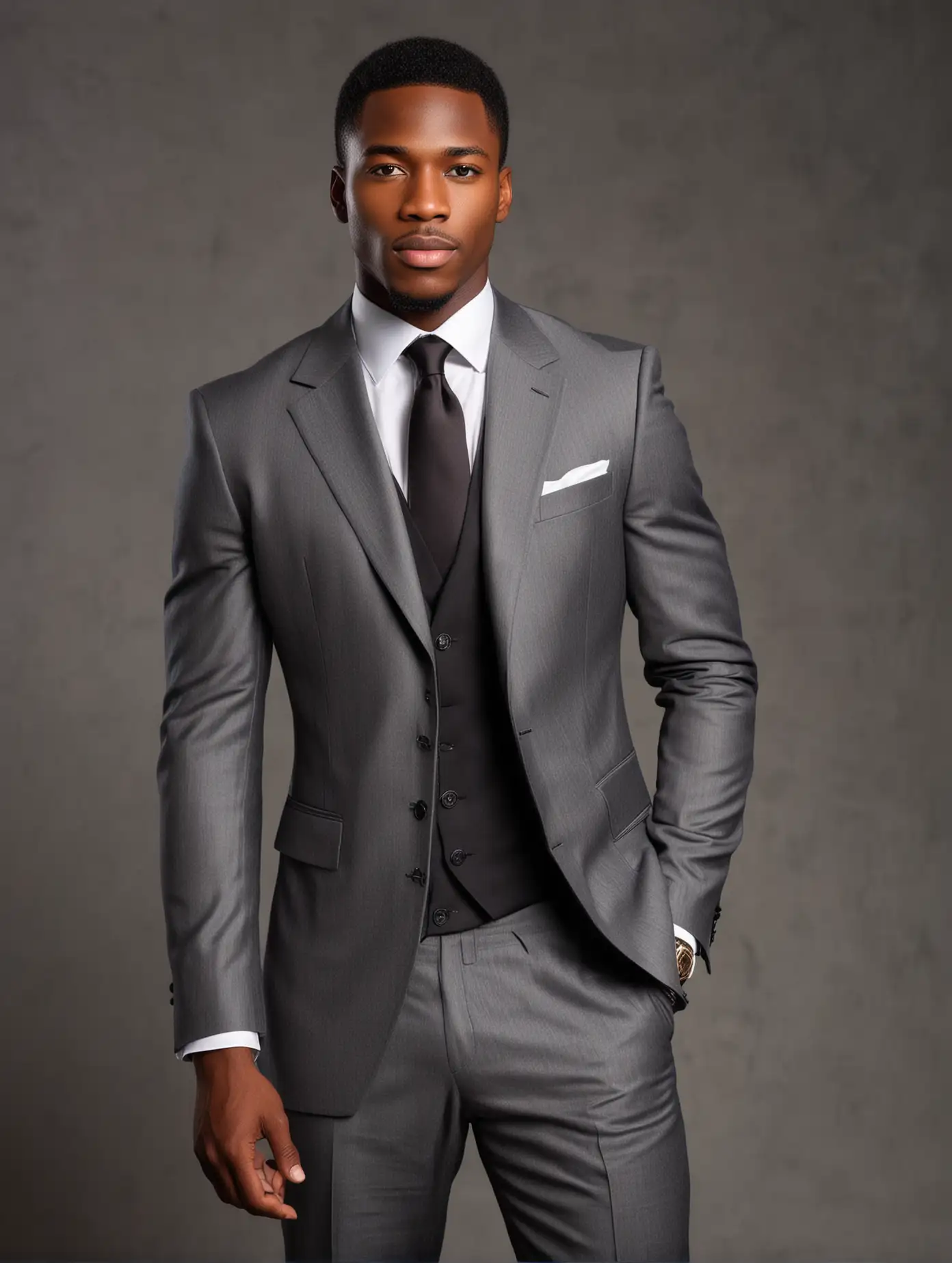 African American manman, work photo, high-end suit, facing the camera, exquisite facial features, professional photography skills, full body photo