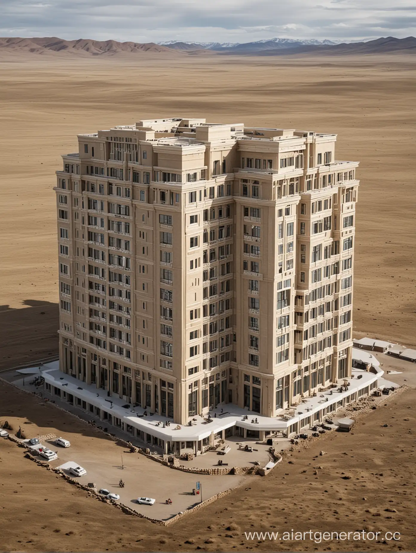 Сделай раскошный 4 этажный отель в Монголии. Этот отель имеет название "SSA"
