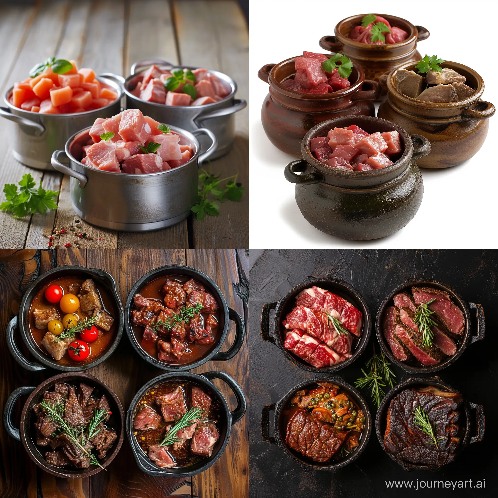 Savory-Meat-Delight-in-Cooking-Pots-Realistic-Food-Photography