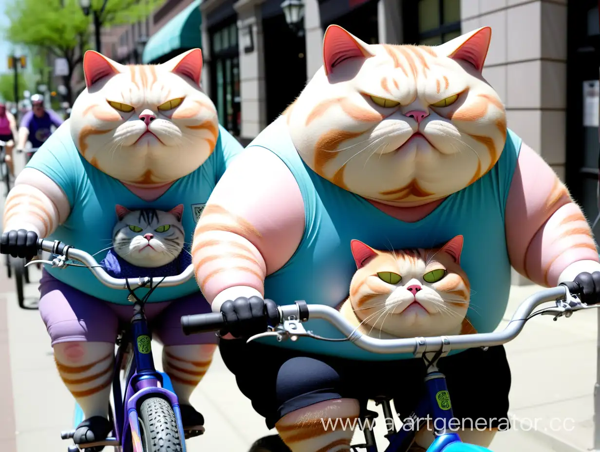 Fat cats ride bikes.