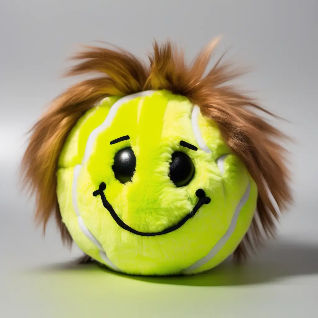 Cheerful Tennis Ball Plush Toy with Shaggy Hair and Cute Happy Face