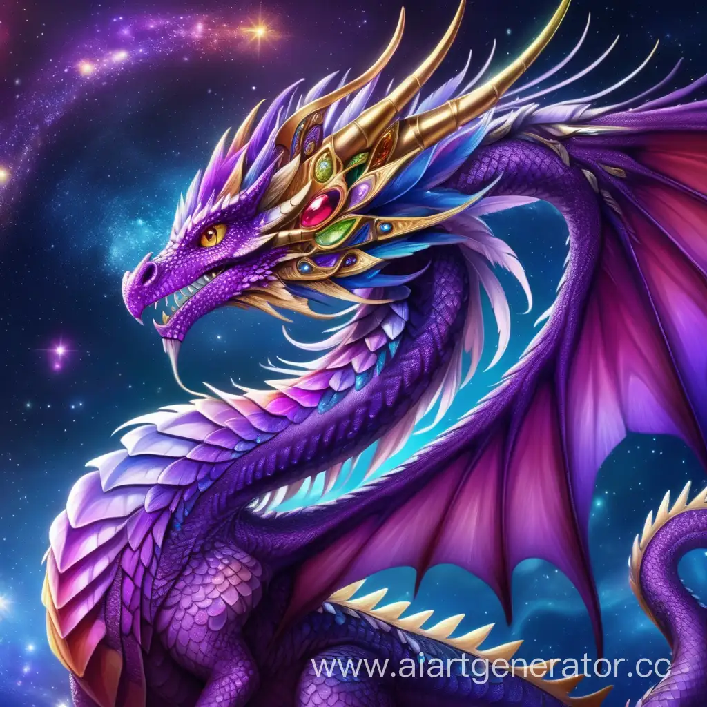 Graceful-Flight-of-a-Purple-Dragon-with-Sparkling-Feathers-and-Golden-Accents