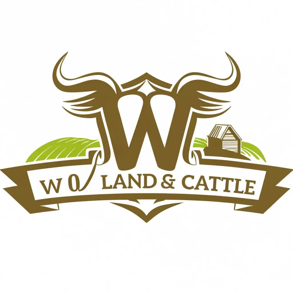 logo, cattle, land, with the text "W Land & Cattle", typography