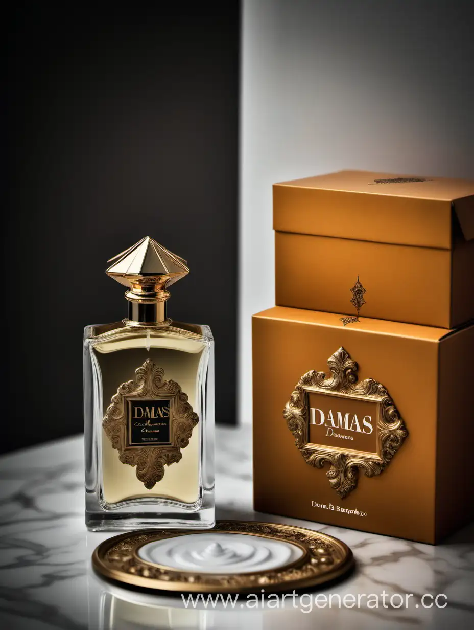 a bottle of damas cologne sitting next to a box, a flemish Baroque by Demetrios Farmakopoulos, instagram contest winner, dau-al-set, dynamic composition, contest winner, feminine