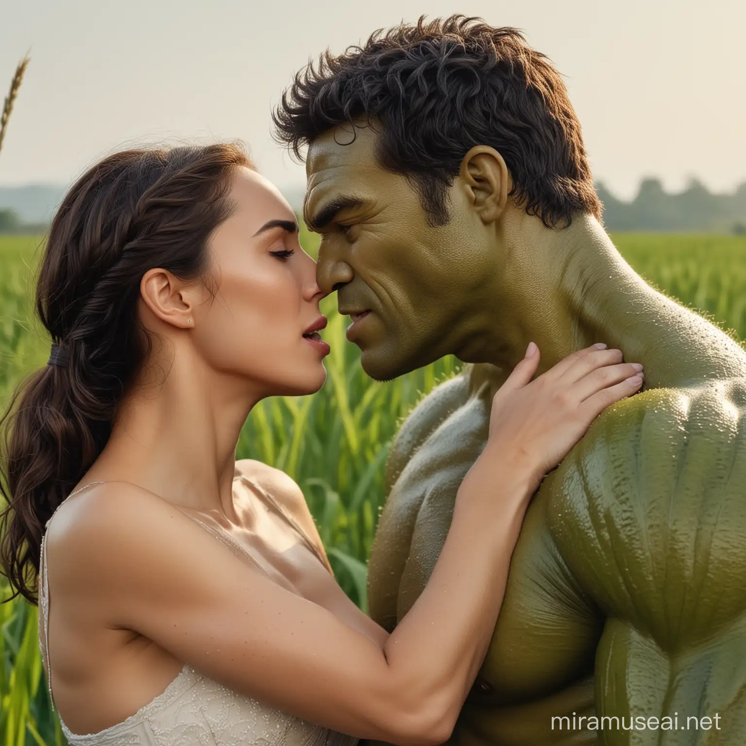 Intimate Embrace in Rice Fields Gal Gadot and Hulk