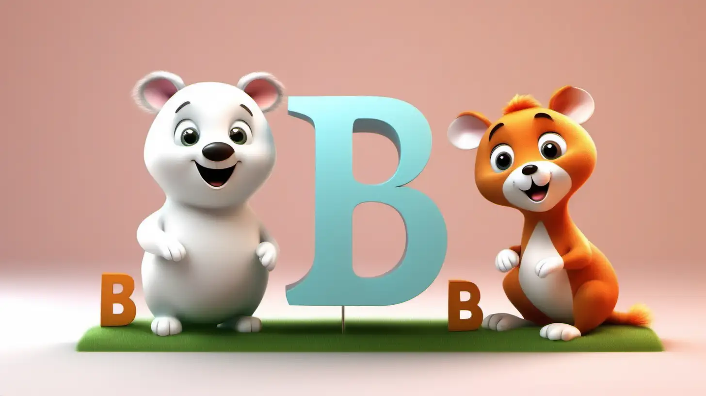 Adorable 3D Animals with Capital B on White Background